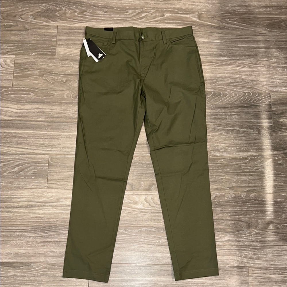 Olive Green Chinos with Straight Leg Design- Adidas Go To 5 pocket golf pants.